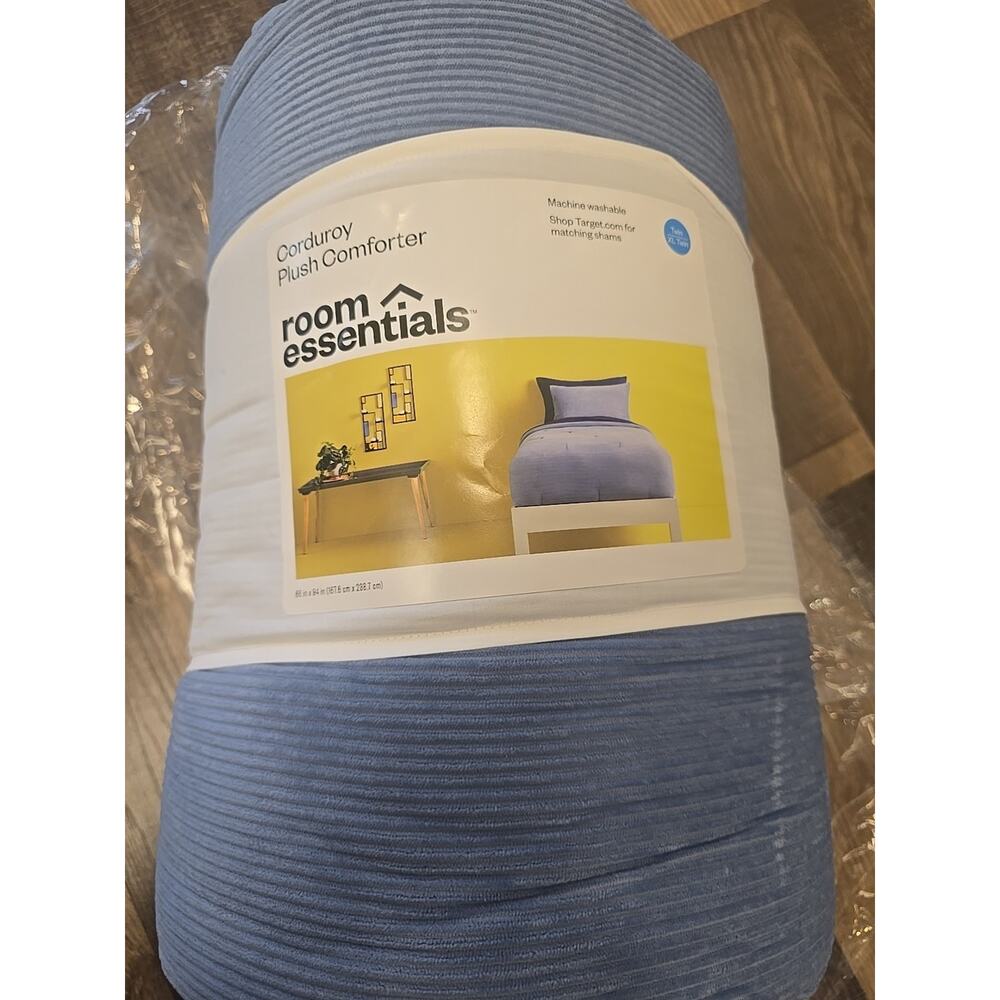 13049 Twin/ Twin Extra Long Corduroy Plush Comforter Blue Room Essentials 66x94
